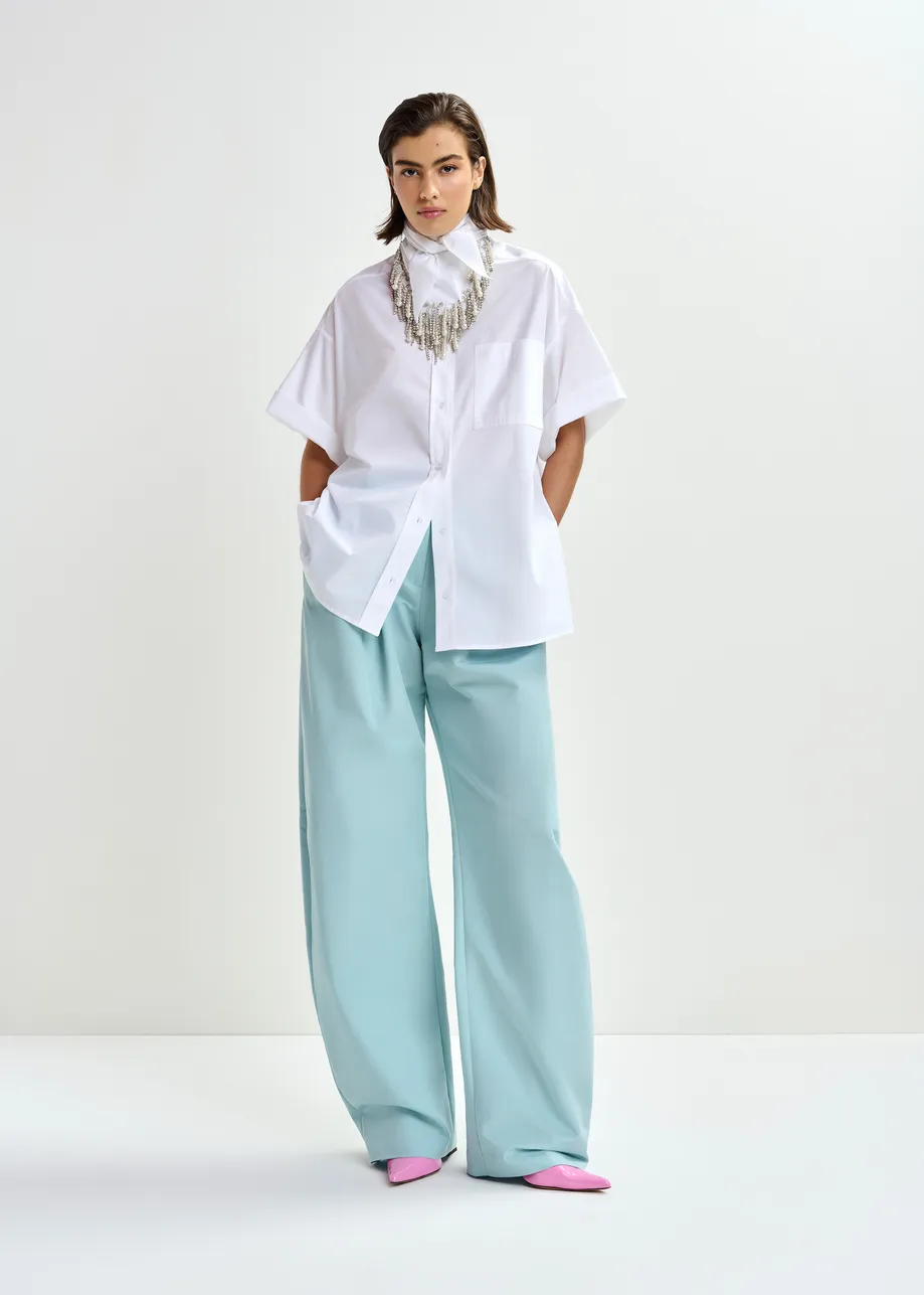 White striped cotton shirt with embroidered detail and separate scarf