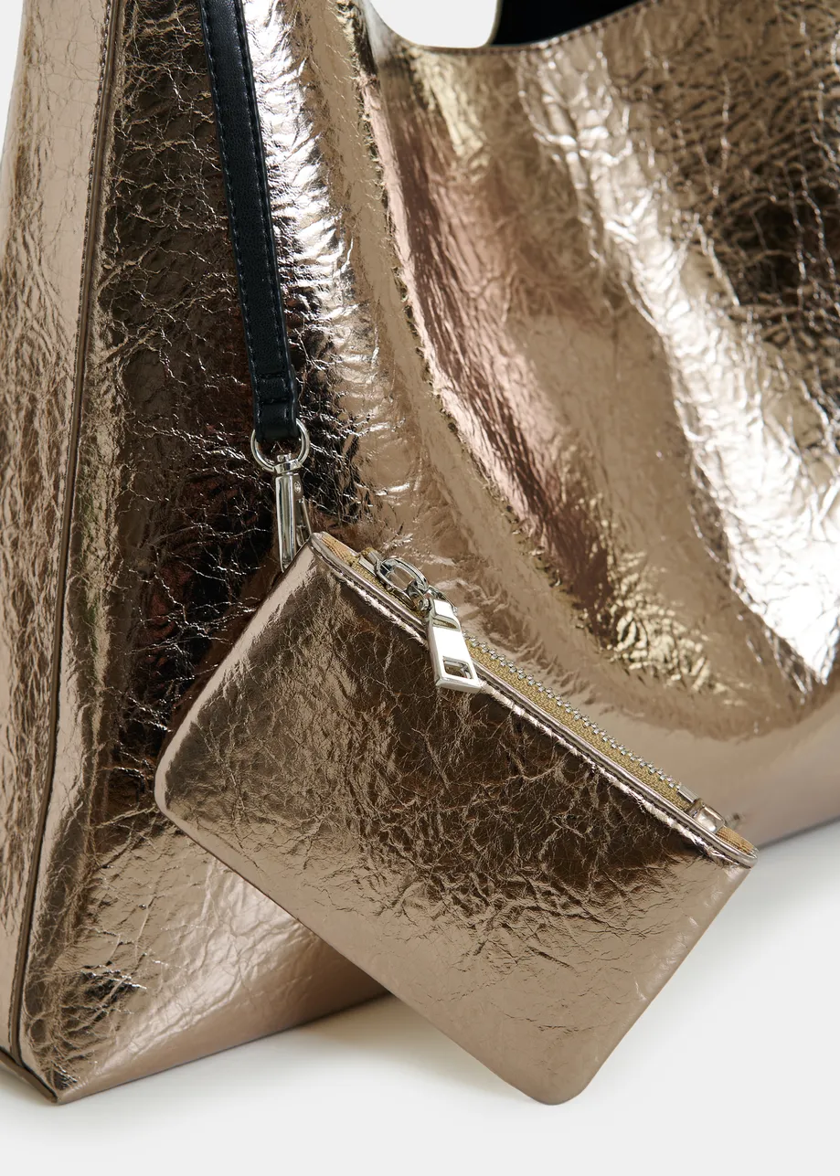 Gold glossy shopper bag