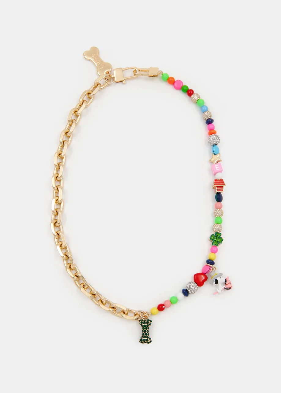 Gold and multicolored Peanuts™ half-chain beaded necklace with charms