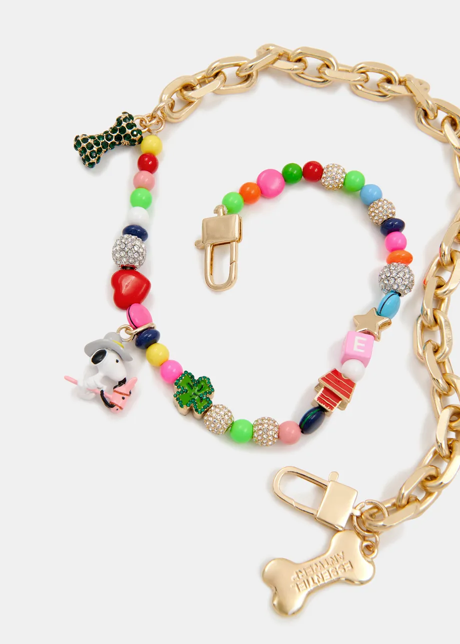 Gold and multicolored Peanuts™ half-chain beaded necklace with charms