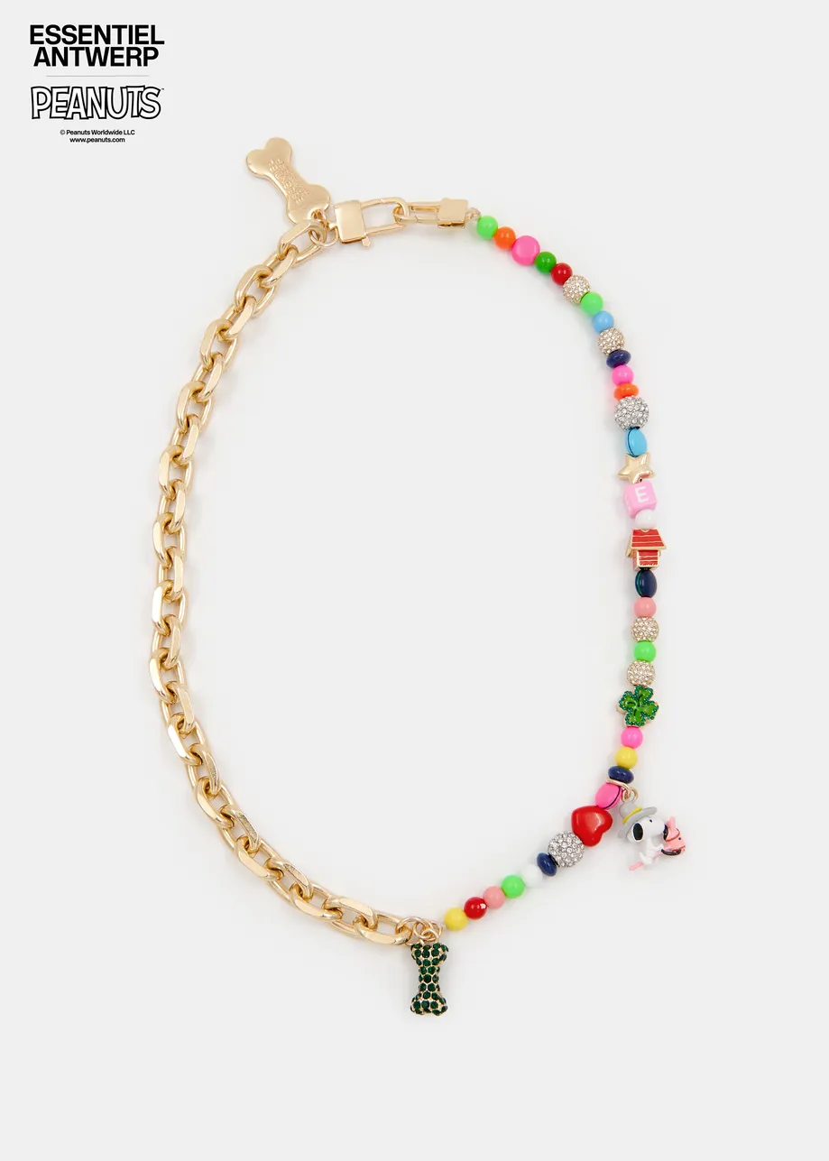 Gold and multicolored Peanuts™ half-chain beaded necklace with charms