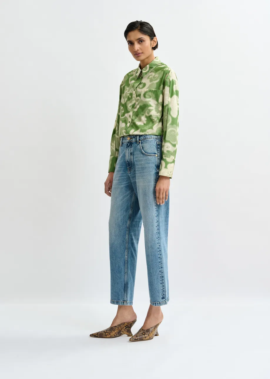 Groen en crèmekleurig overhemd met bloemenprint