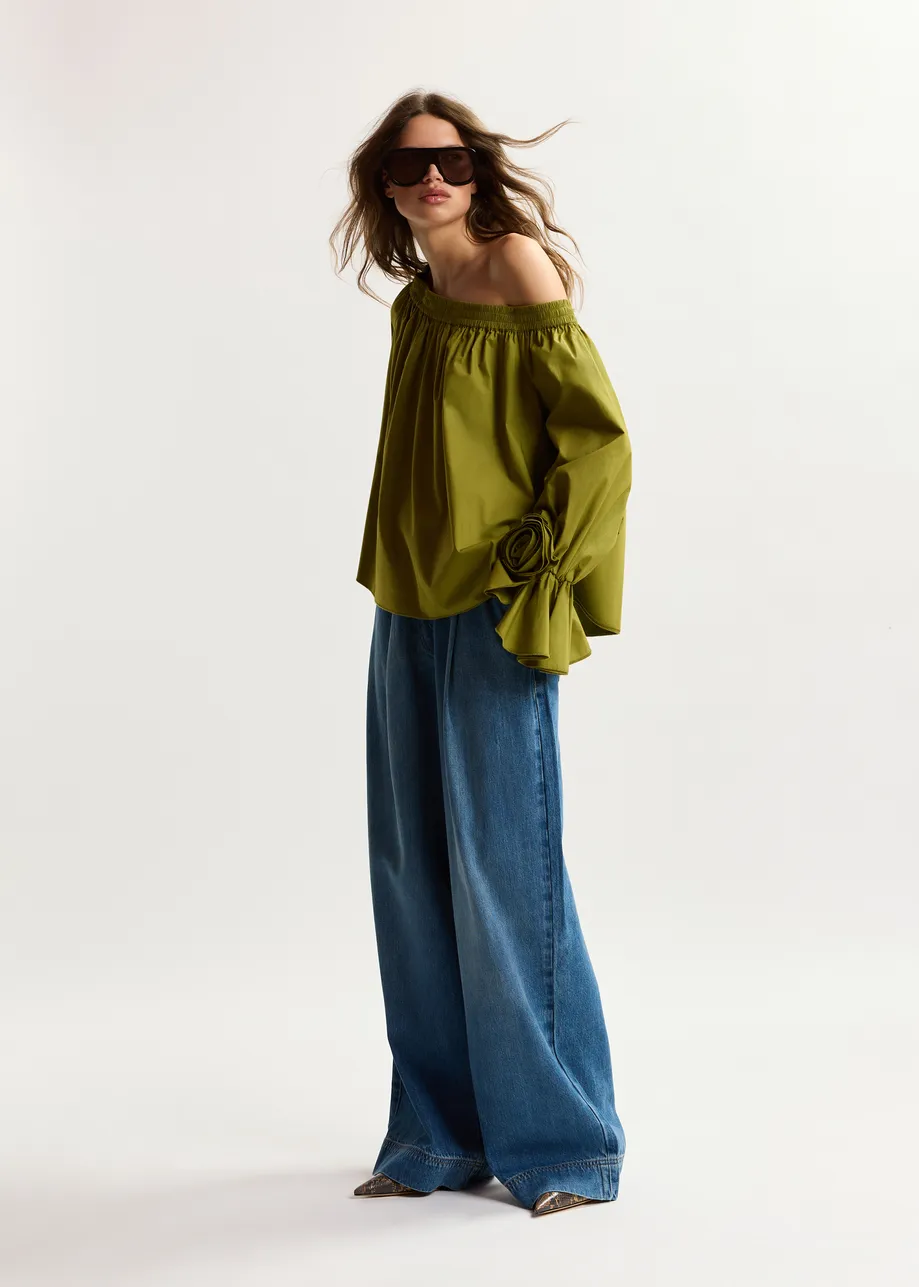 Jeans a gamba larga blu in misto cotone organico