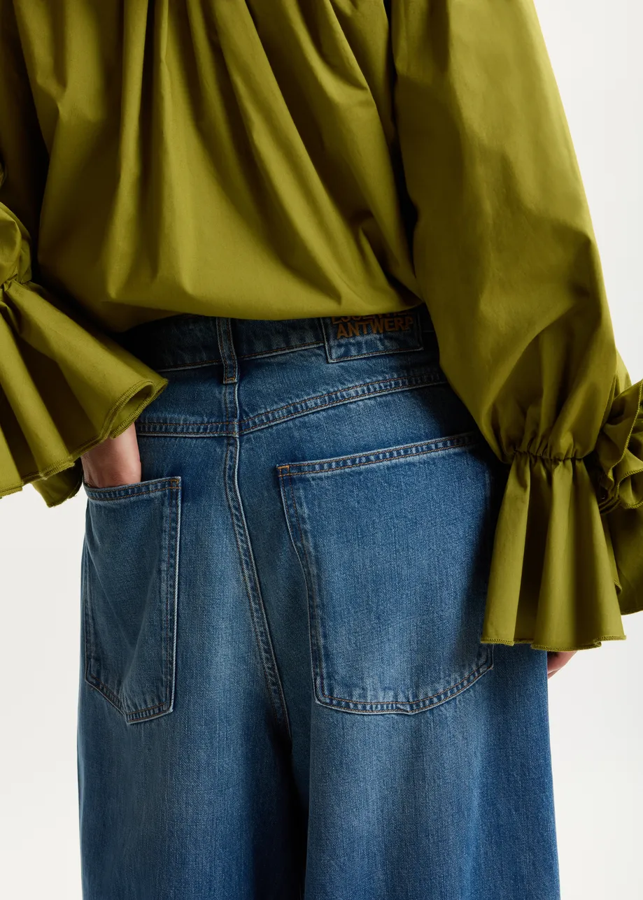 Jeans a gamba larga blu in misto cotone organico