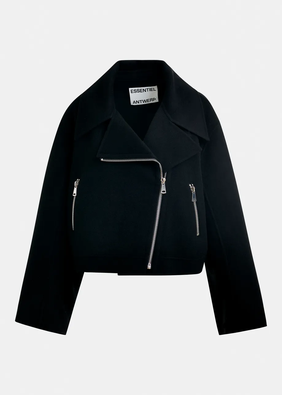 Zwarte tweezijdige jas in wol