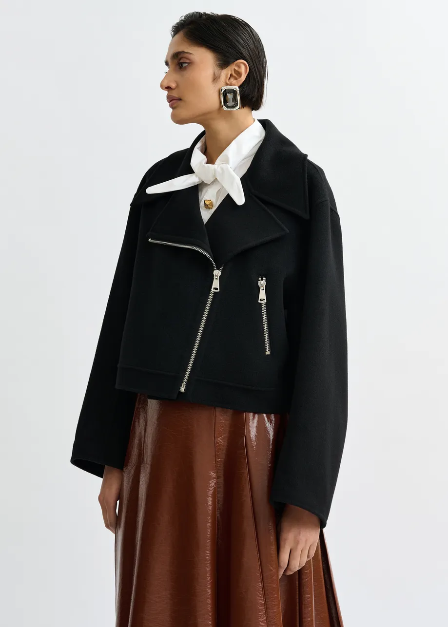 Zwarte tweezijdige jas in wol