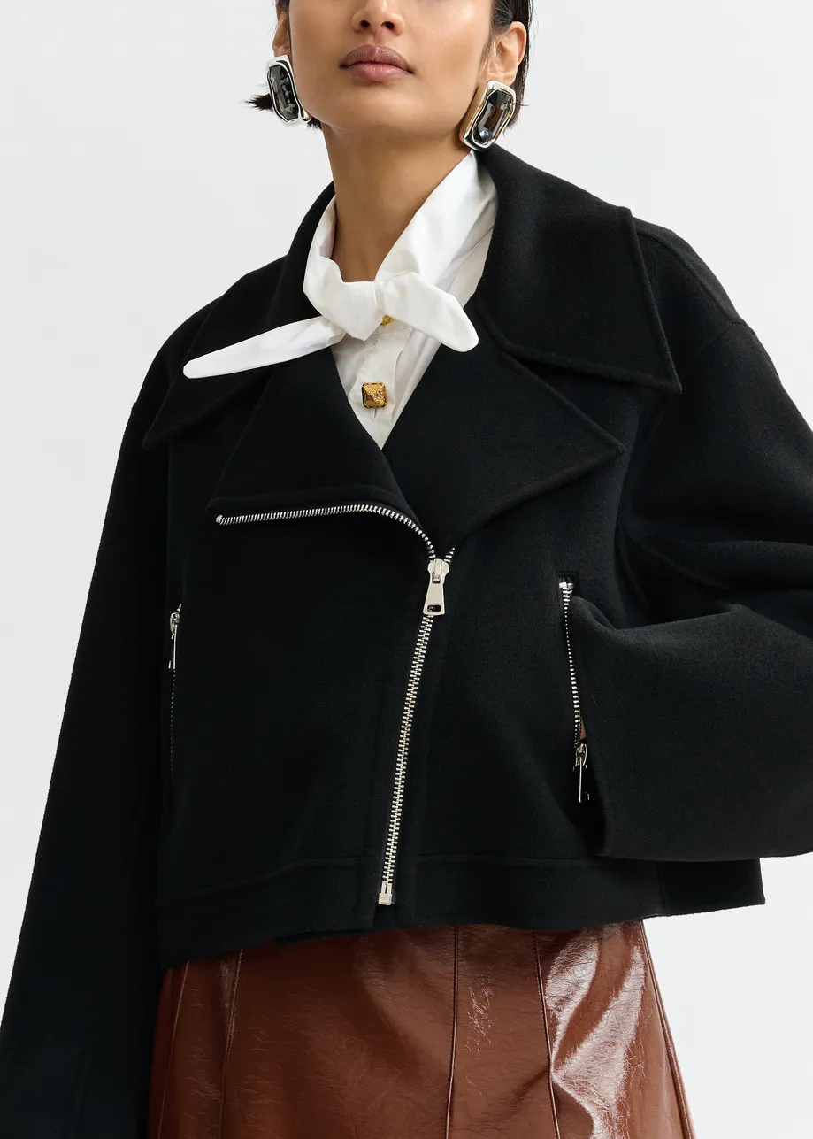 Zwarte tweezijdige jas in wol