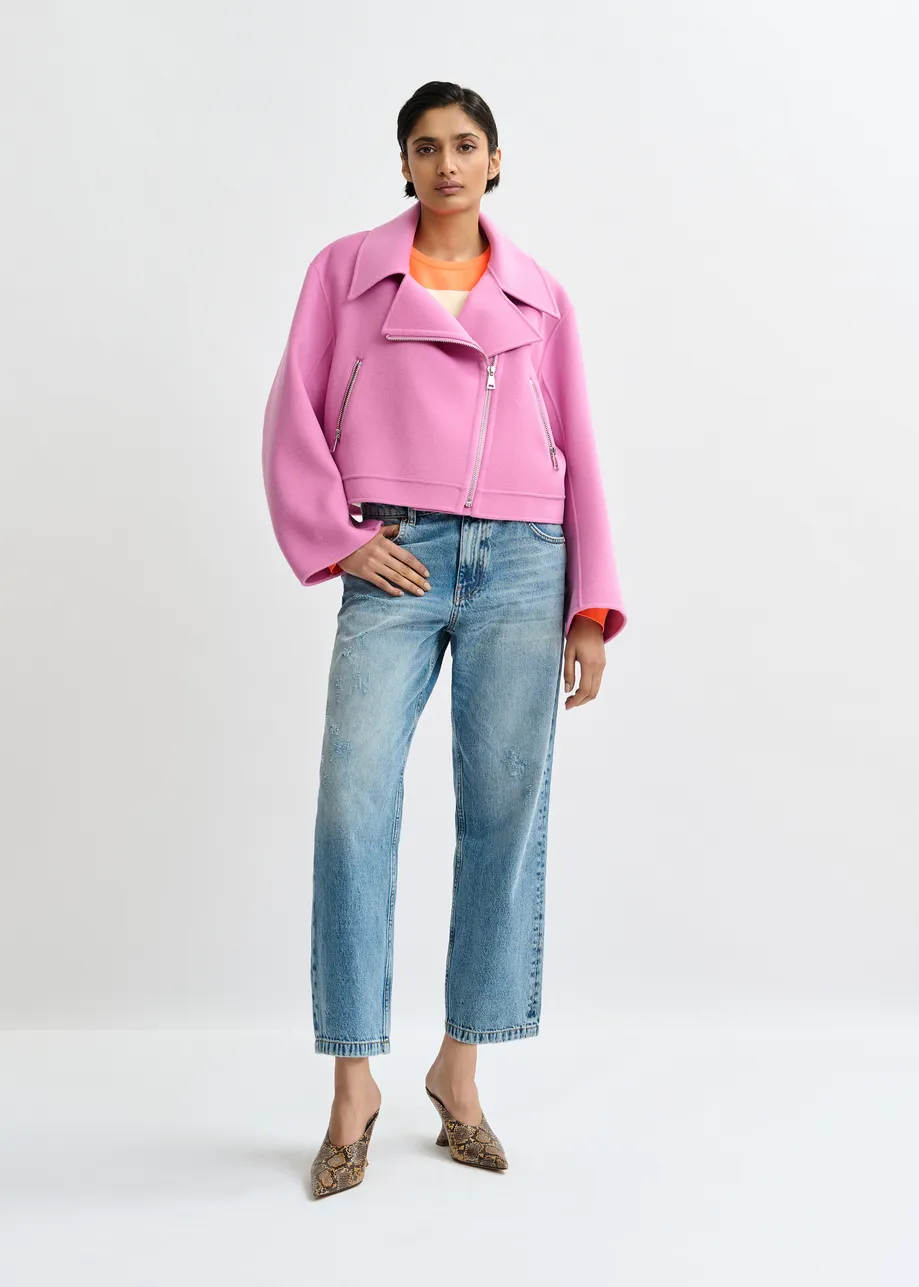 Roze tweezijdige jas in wol