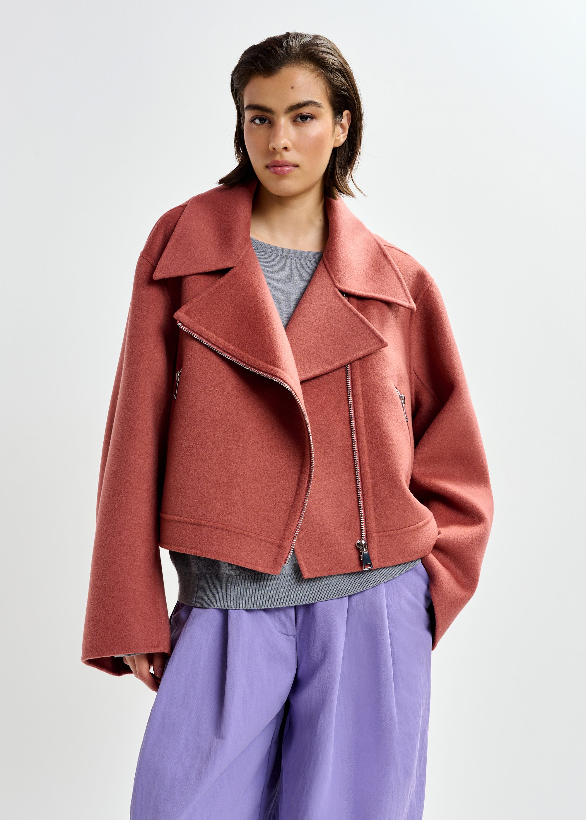Burned orange wool double-faced jacket | Essentiel Antwerp Europe