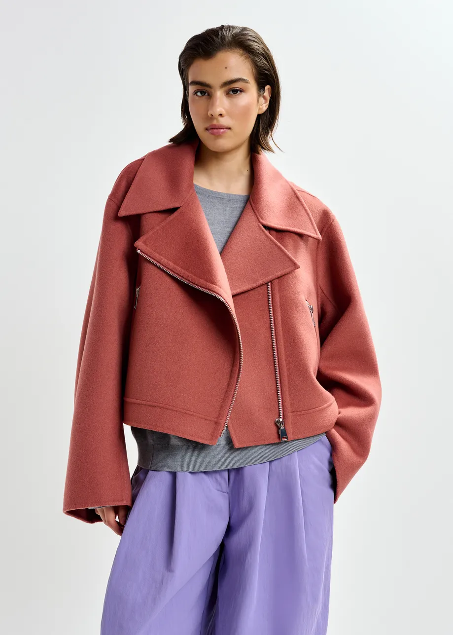 Gebrand oranje tweezijdige jas in wol