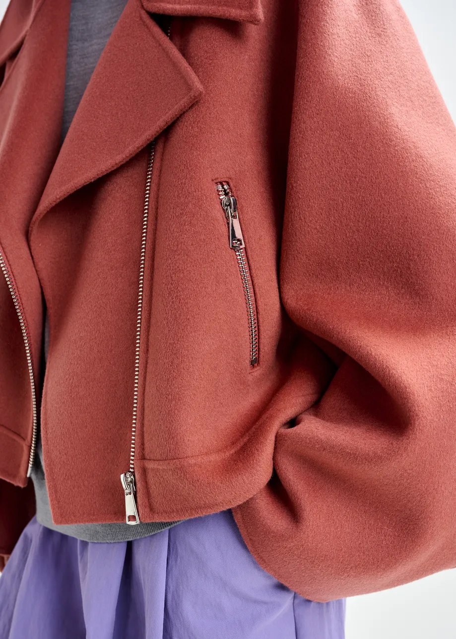 Gebrand oranje tweezijdige jas in wol