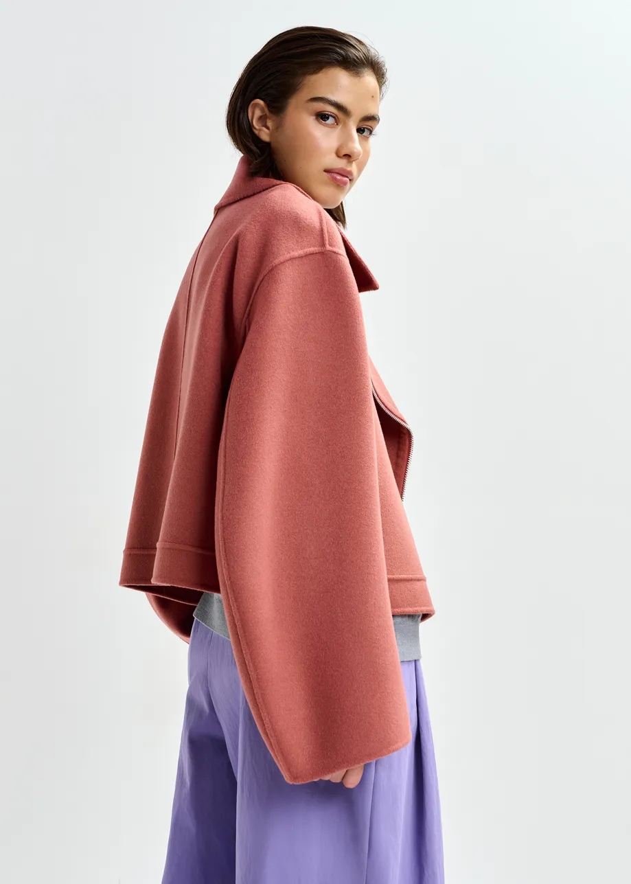 Gebrand oranje tweezijdige jas in wol