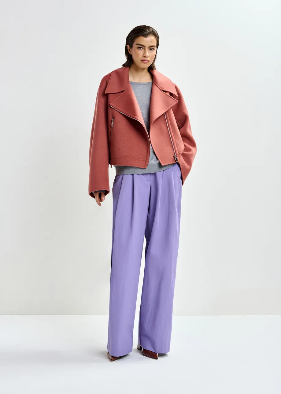 Gebrand oranje tweezijdige jas in wol