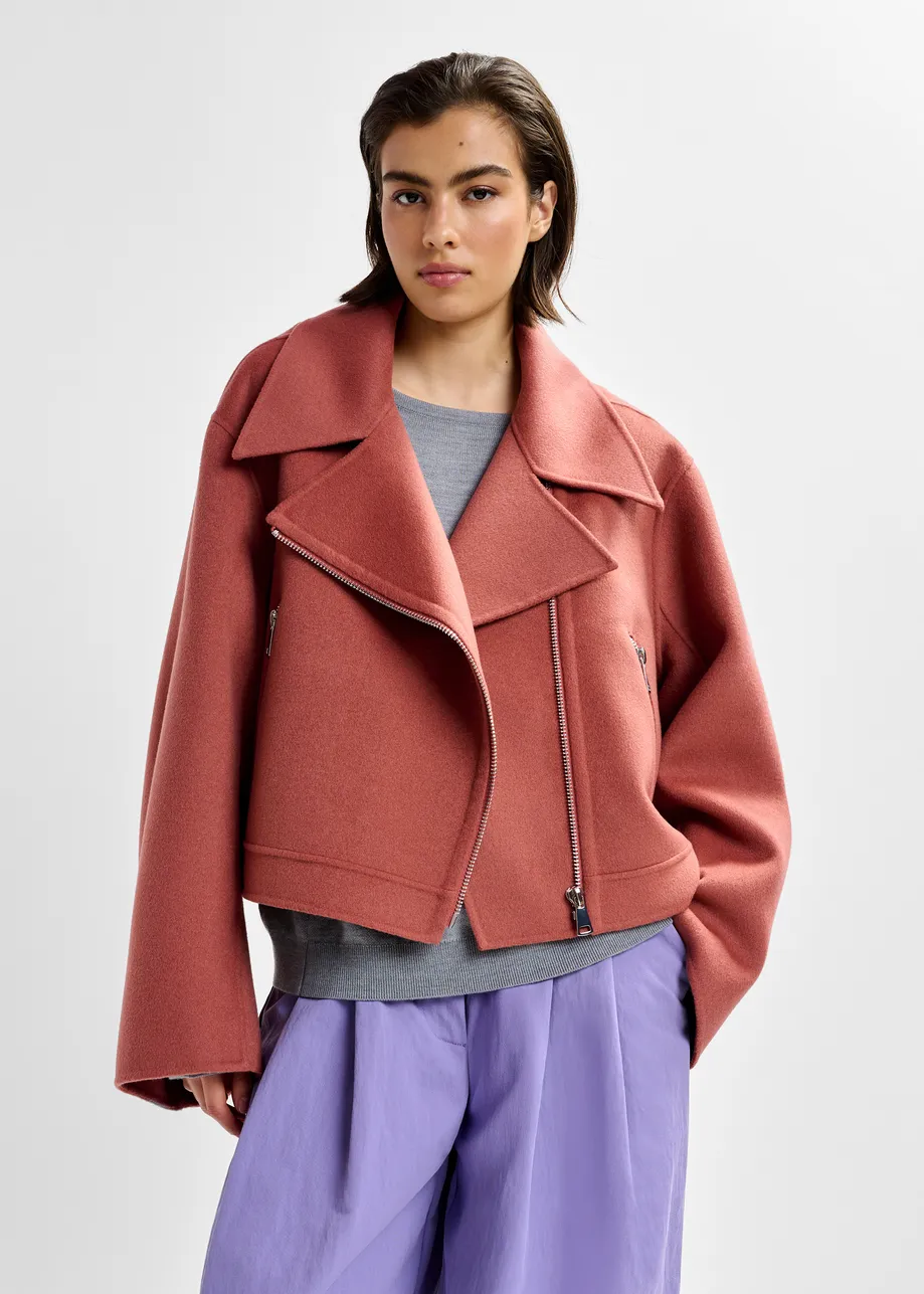 Burned orange wool double-faced jacket