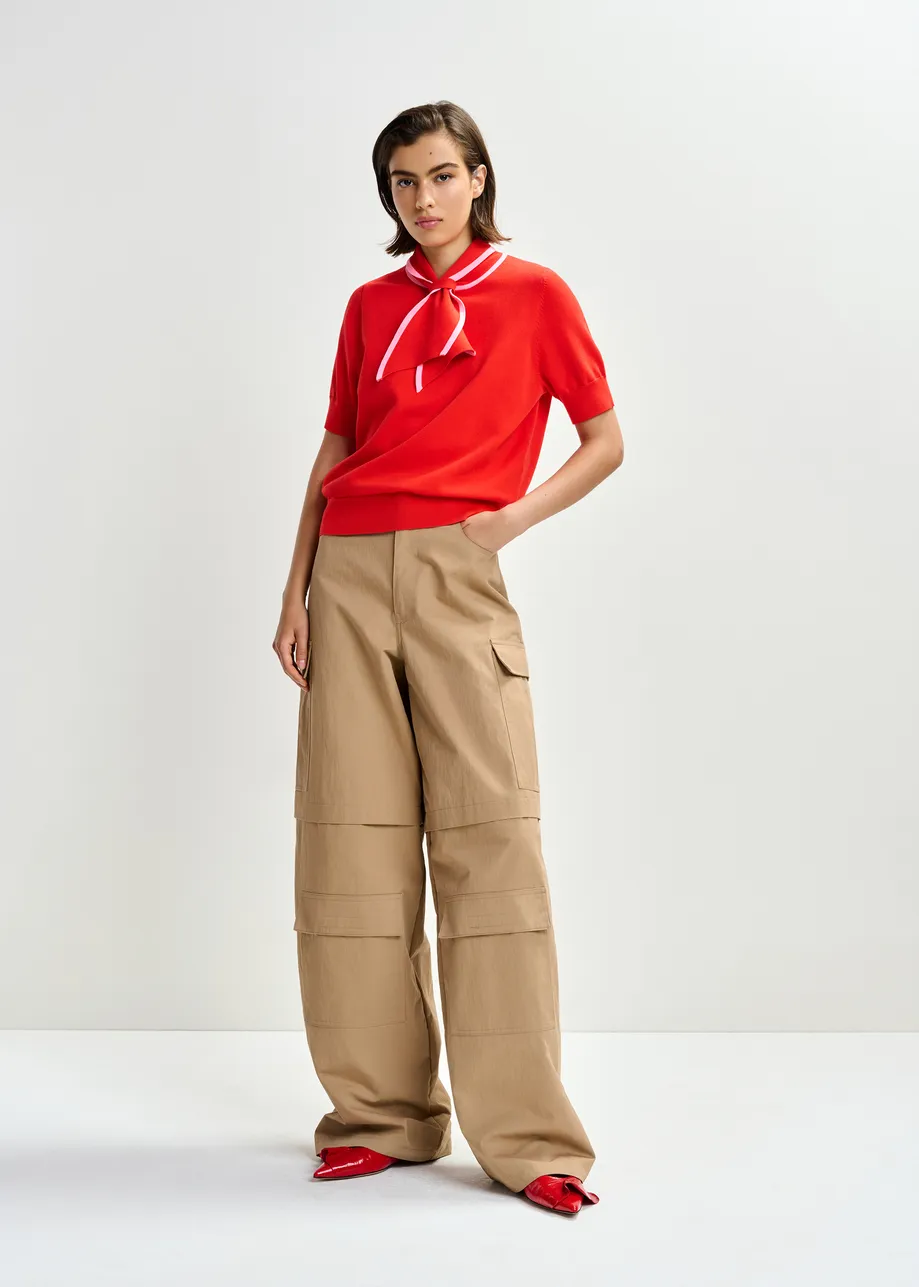 Lichtbruine katoenmix cargobroek met klepzakken