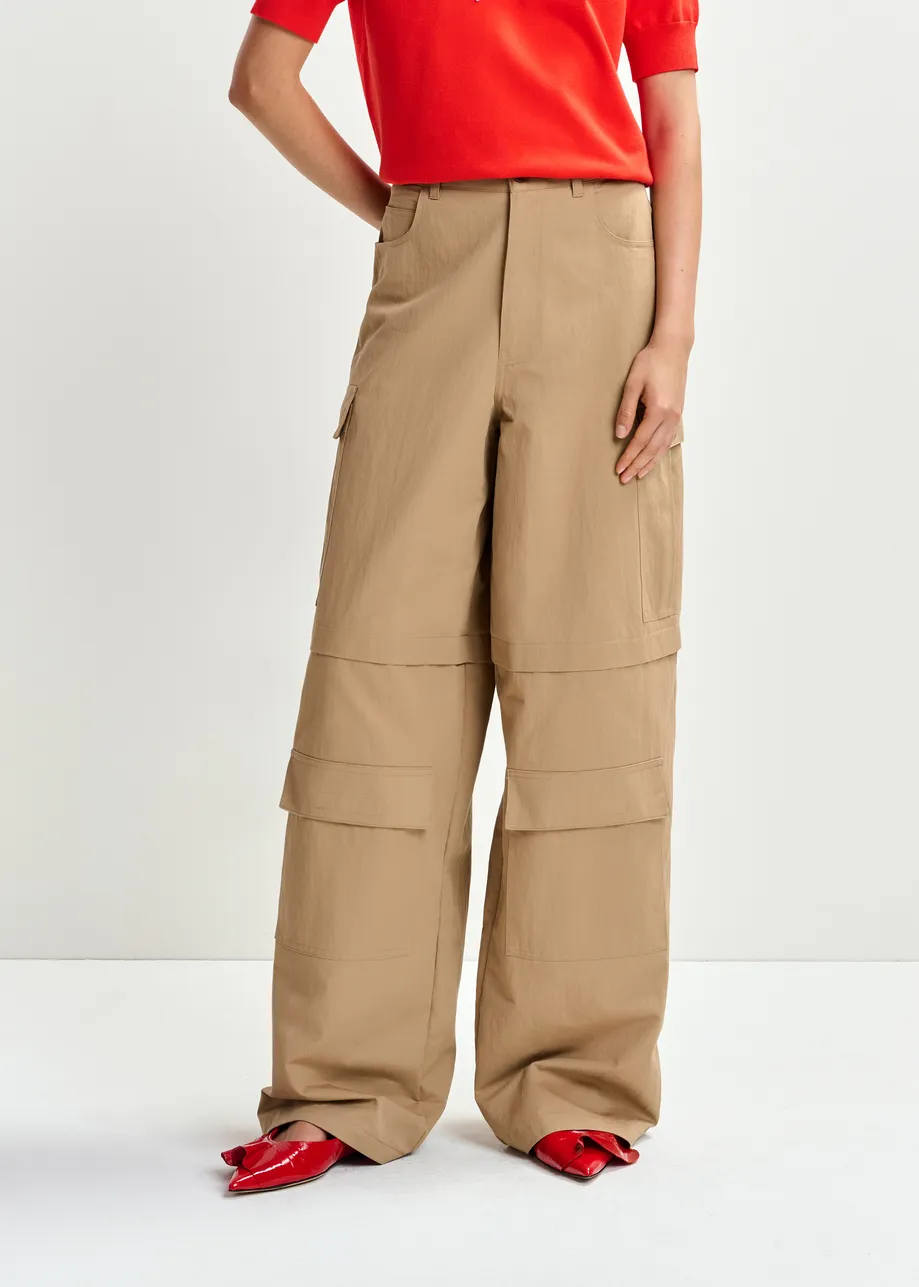 Lichtbruine katoenmix cargobroek met klepzakken
