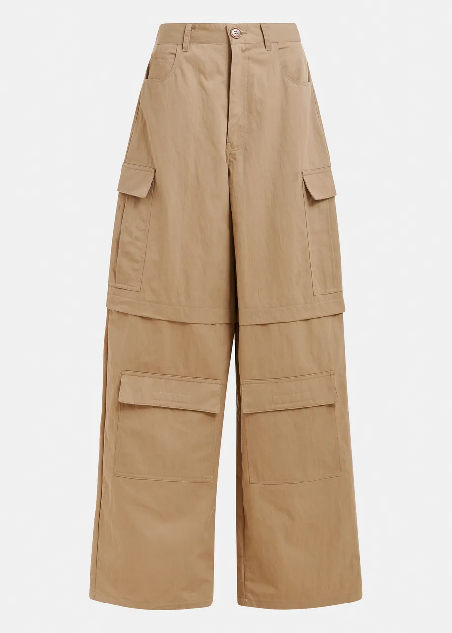 Lichtbruine katoenmix cargobroek met klepzakken
