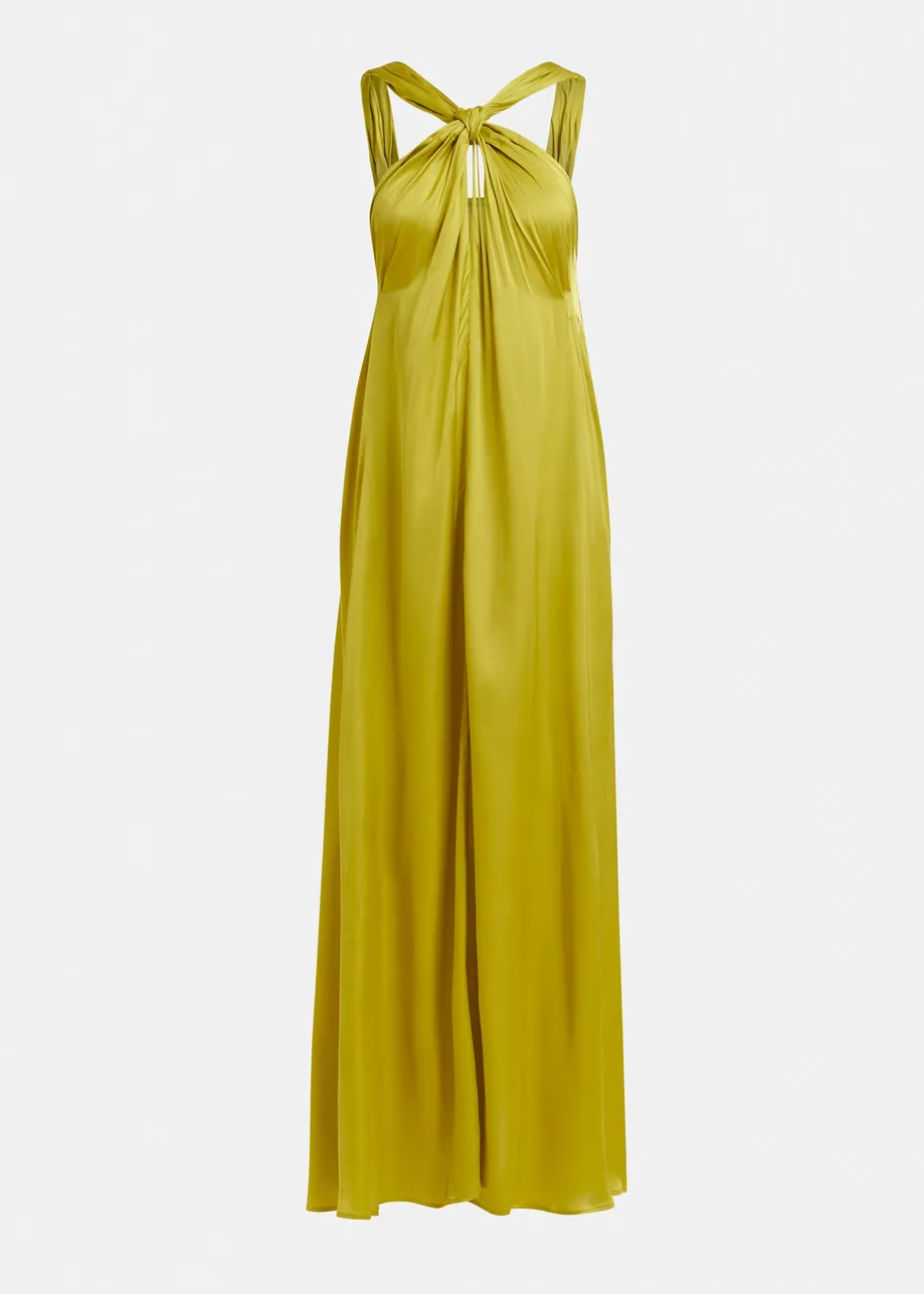 Ocher A-line halterneck maxi dress with crossover straps
