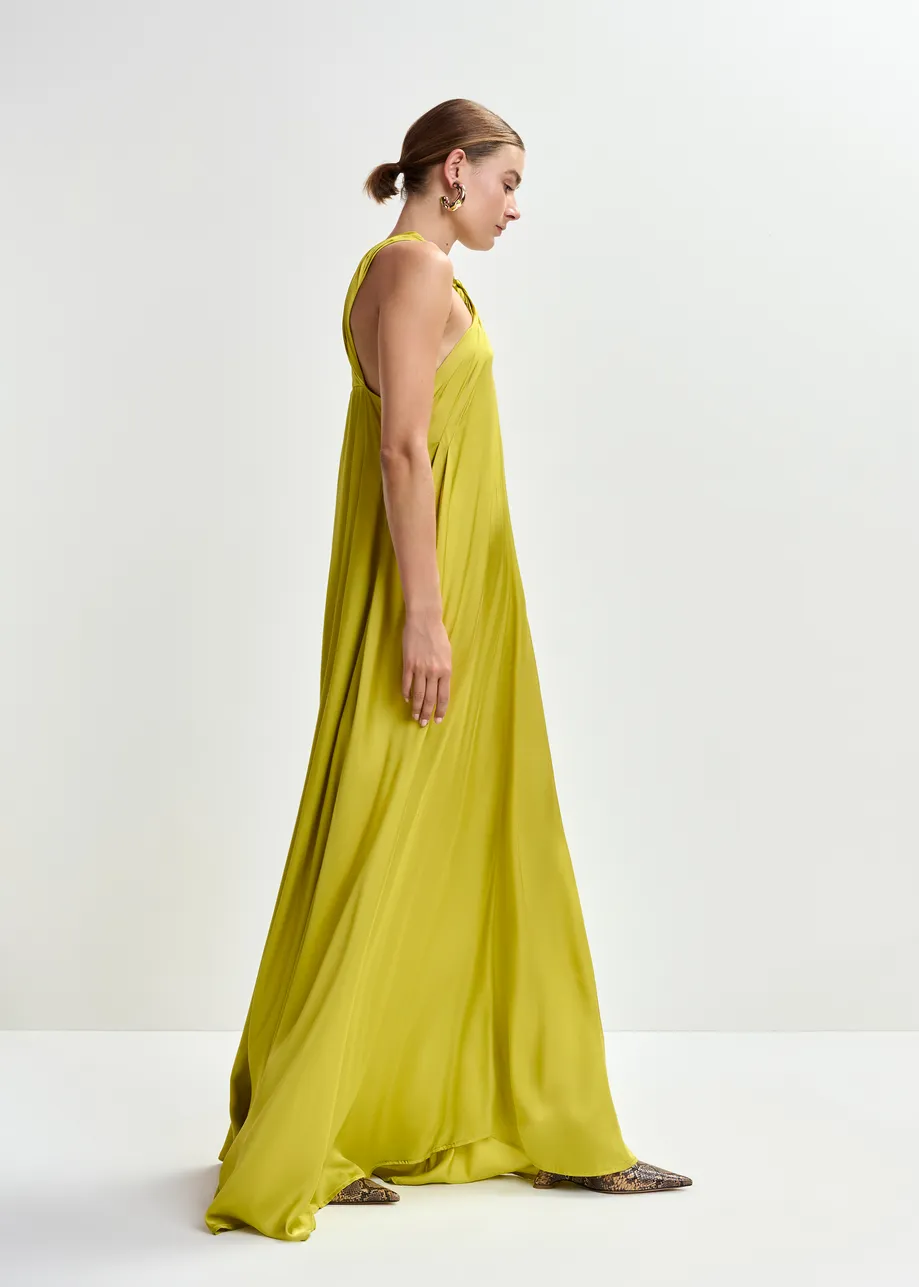 Ocher A-line halterneck maxi dress with crossover straps