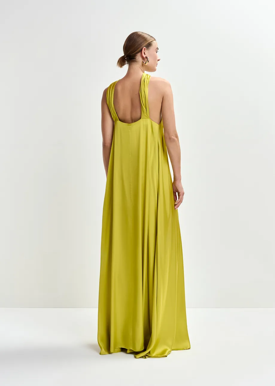 Ocher A-line halterneck maxi dress with crossover straps