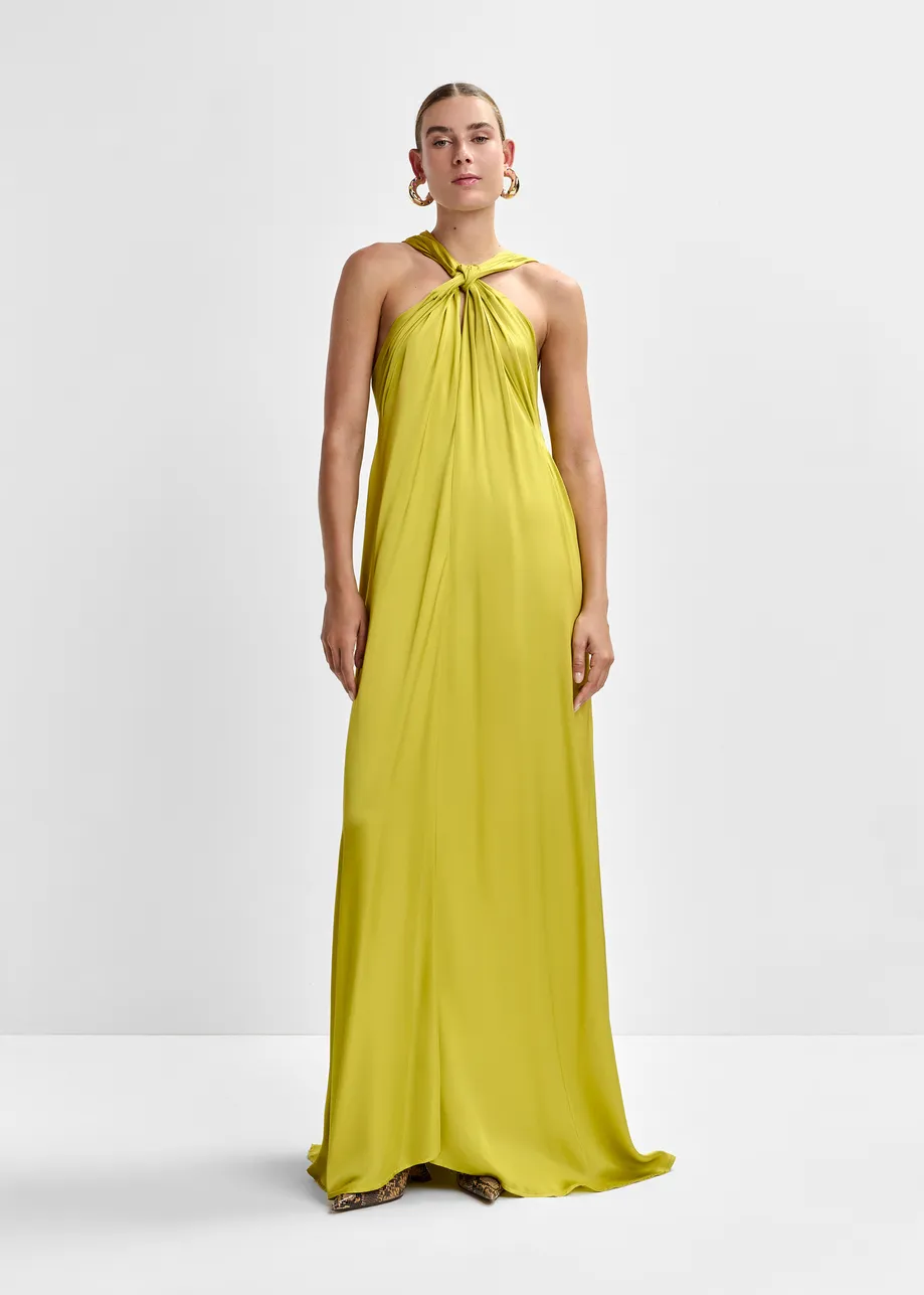 Ocher A-line halterneck maxi dress with crossover straps