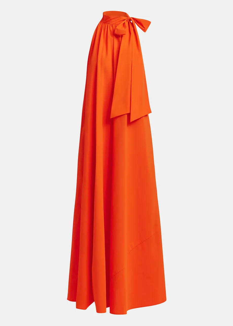 Orange high neck maxi dress with knot detail
