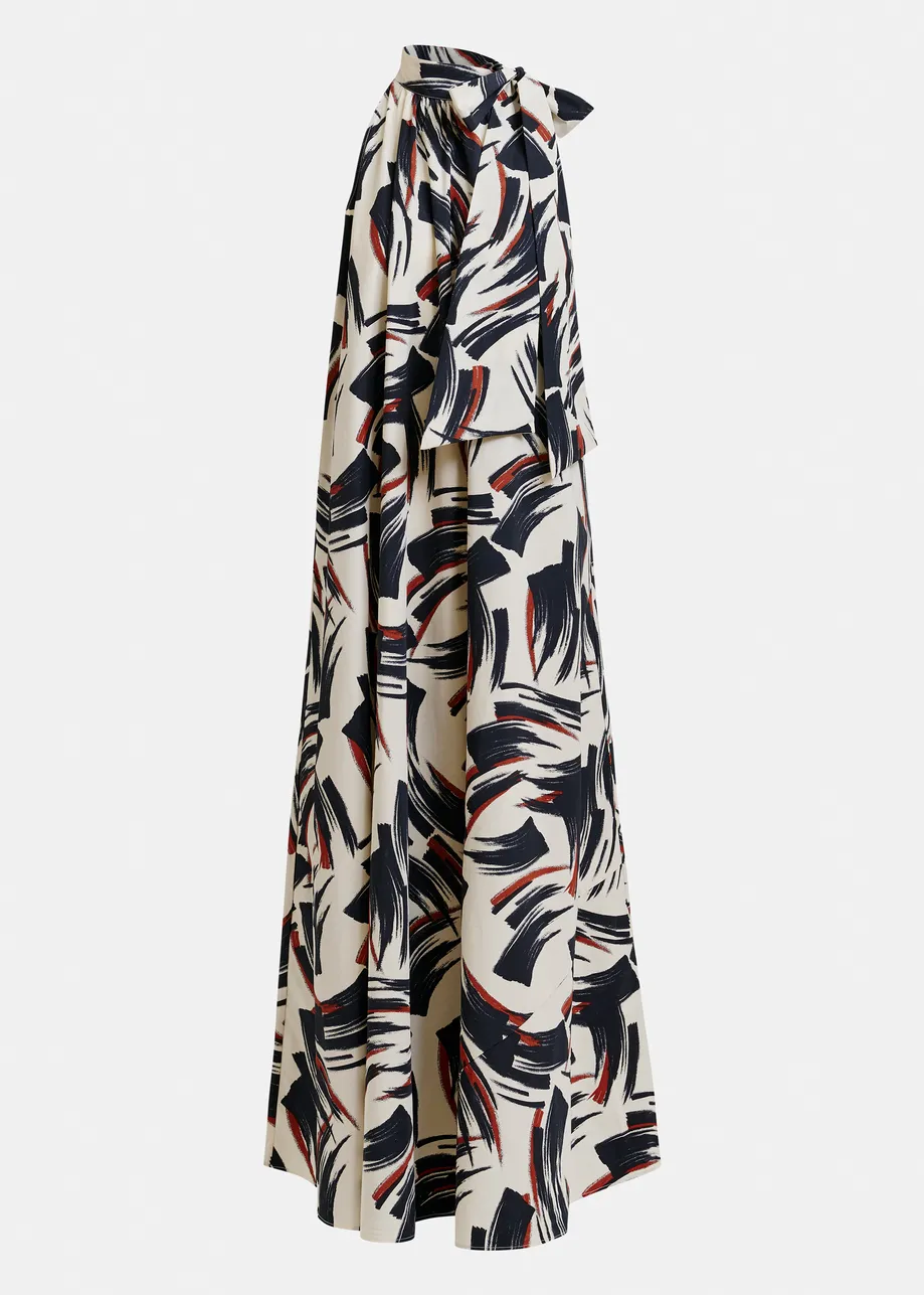 Off-white, black and brown high neck maxi dress with knot detail