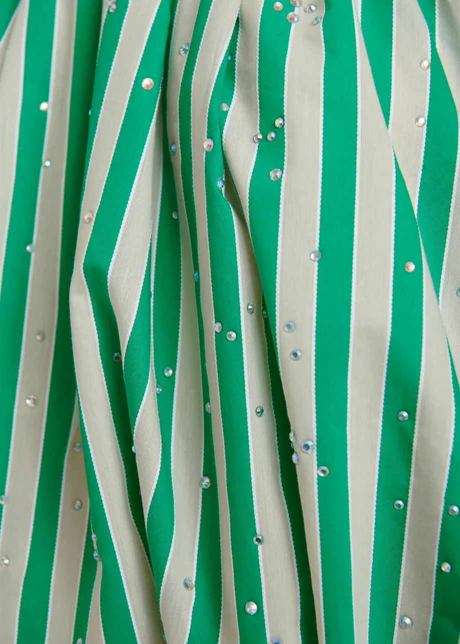 Green and cream gathered bodysuit with puffed sleeves