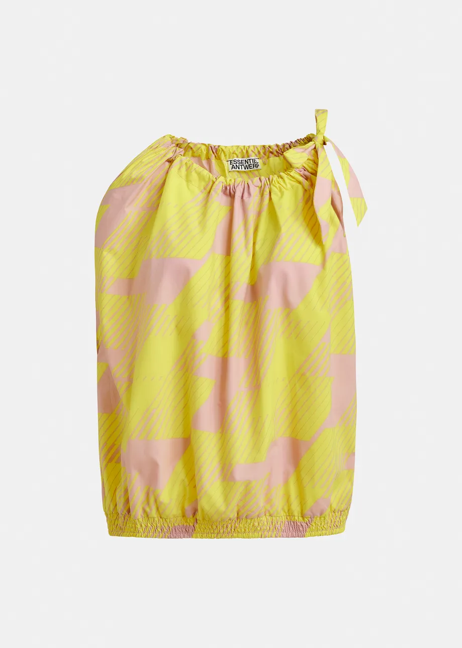 Light pink and yellow asymmetric top with neck tie ribbon