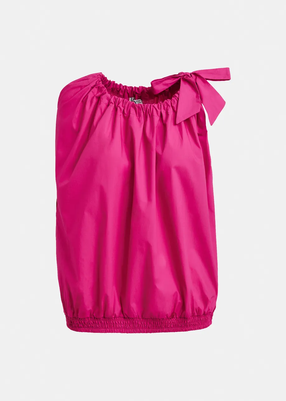 Pink asymmetric top with neck tie ribbon