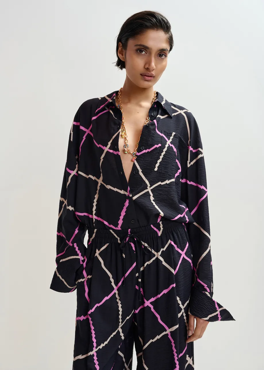 Zwart, roze en beige ruitjeshemd