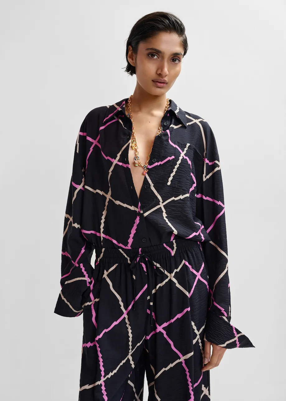 Black, pink and beige oversized check shirt
