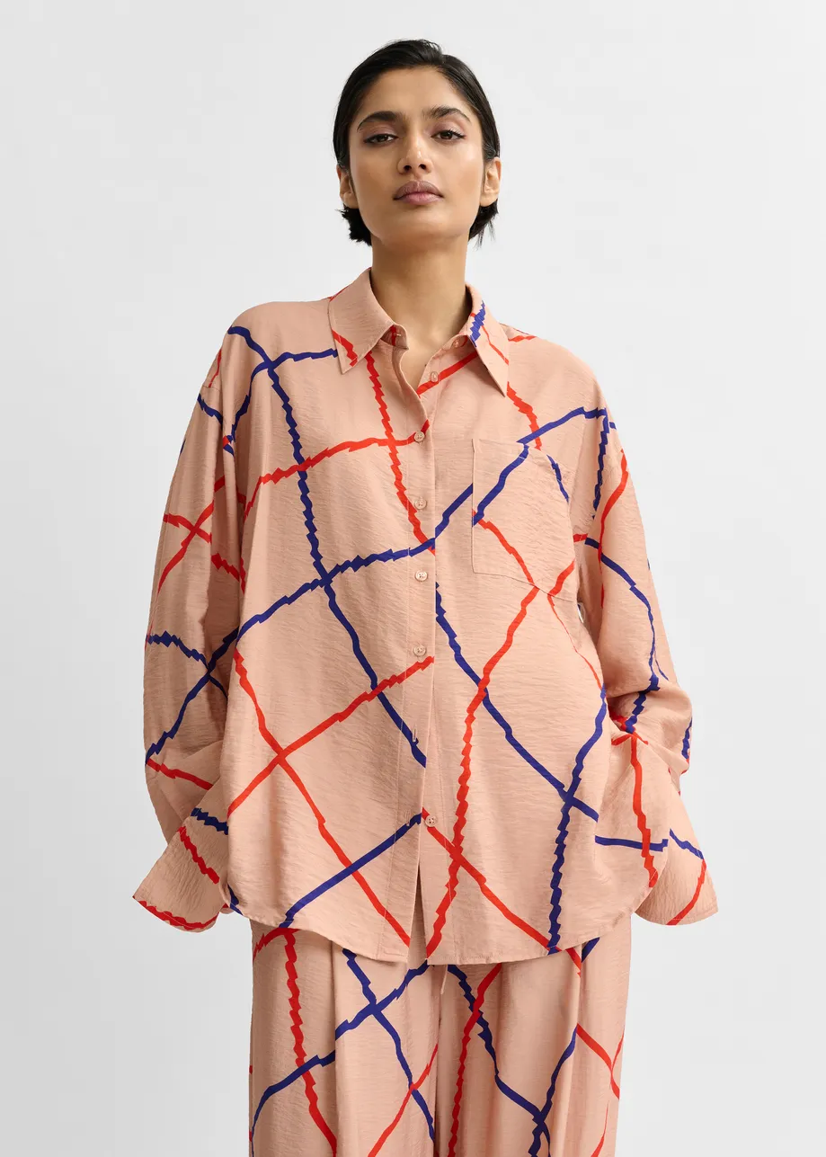 Light pink, red and blue oversized check shirt