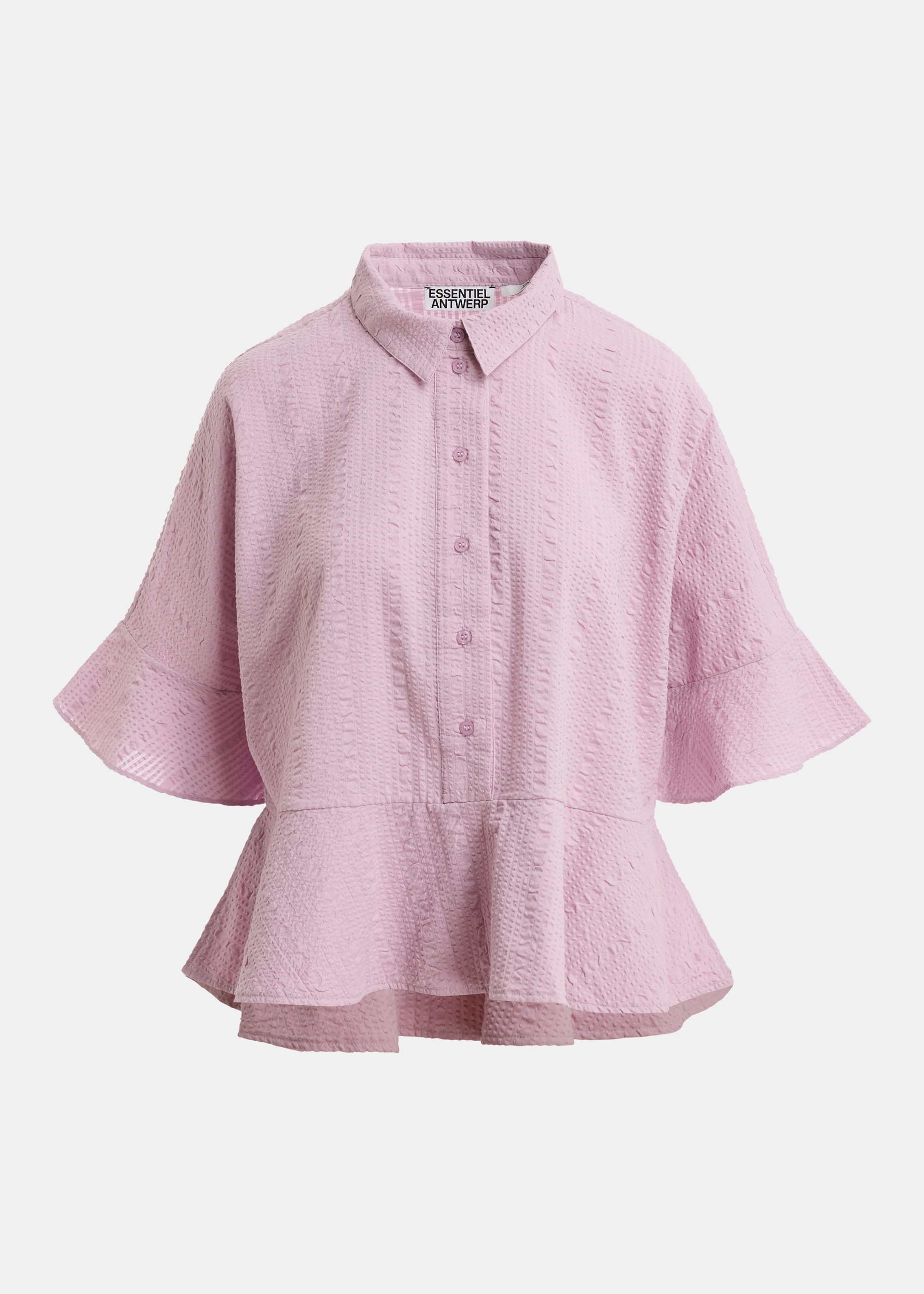Light pink peplum cotton shirt with contrasting collar | Essentiel