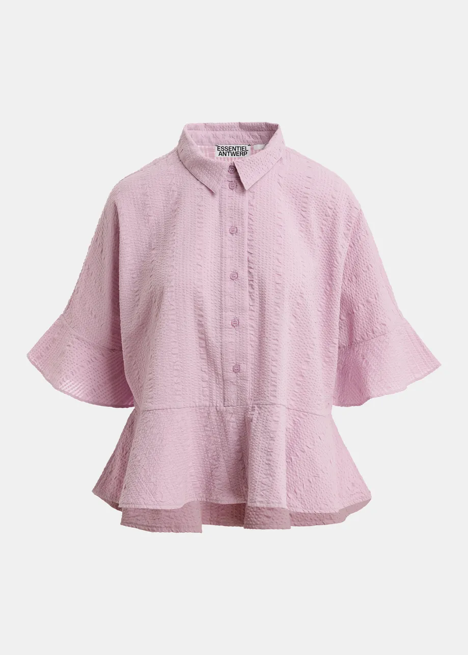 Light pink peplum cotton shirt with contrasting collar