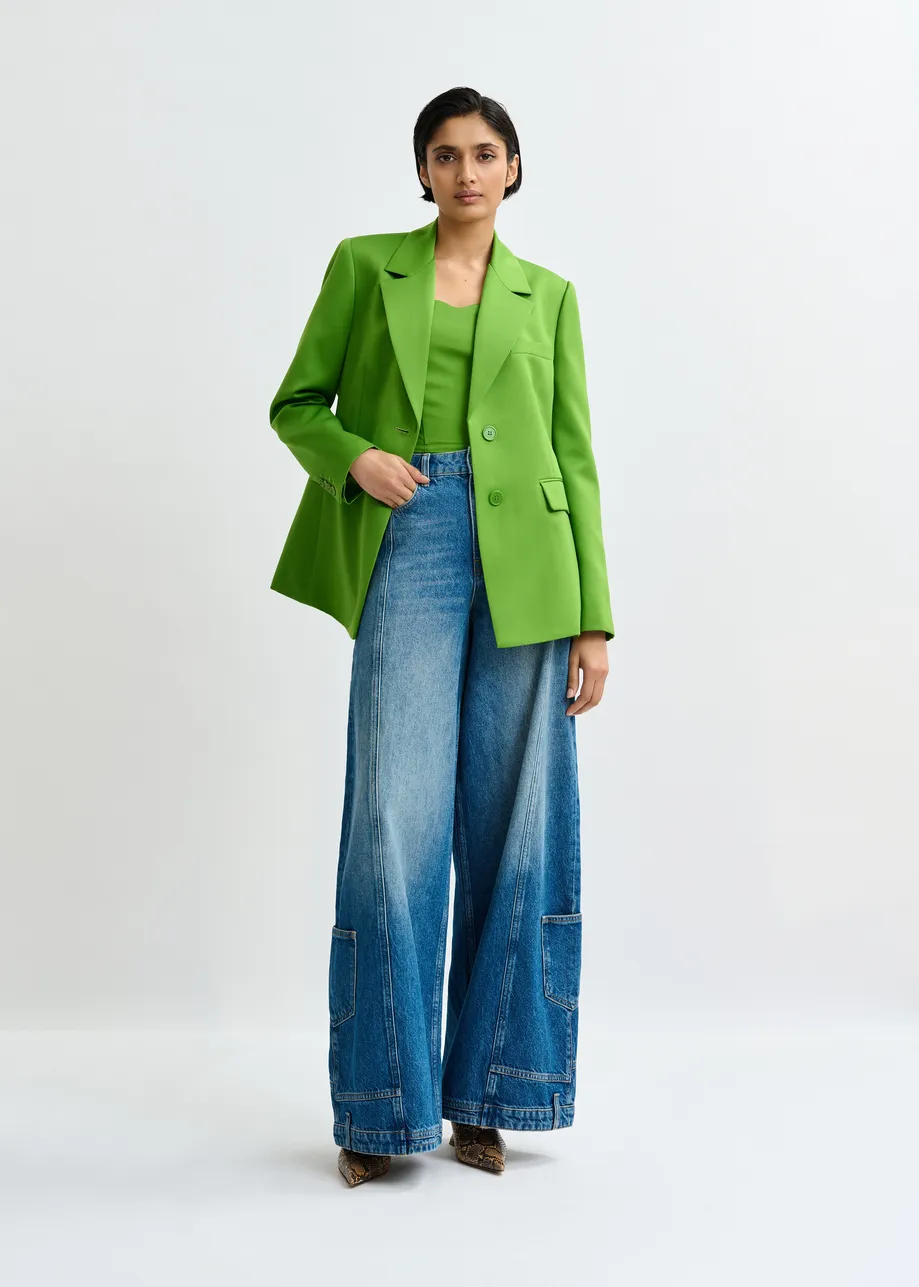 Groene blazer met enkele knopenrij