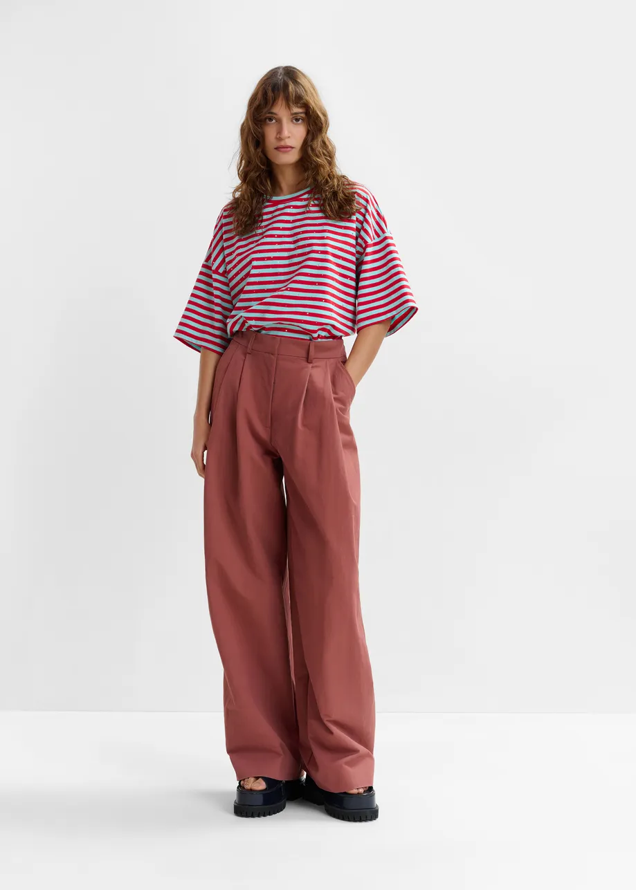Burned orange pleated wide-leg pants