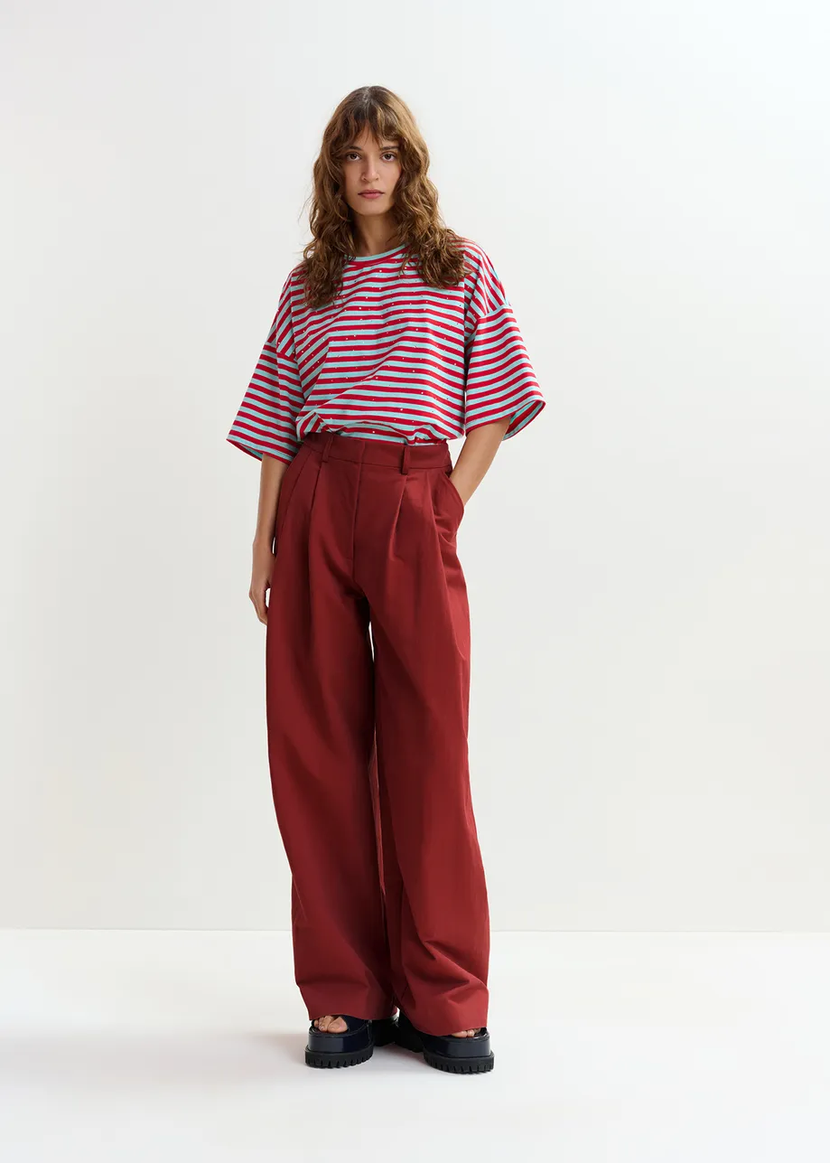 Burned orange pleated wide-leg pants