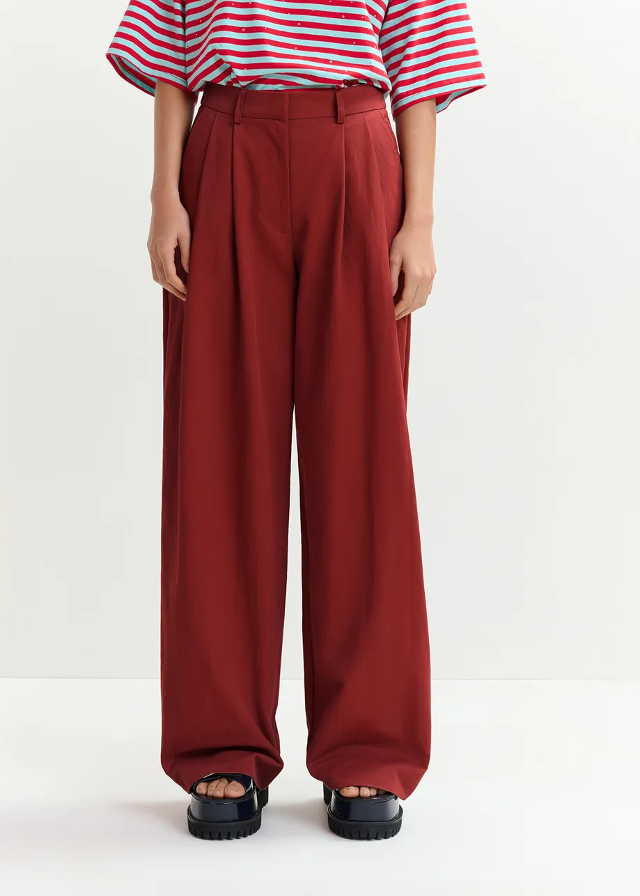 Burned orange pleated wide-leg pants