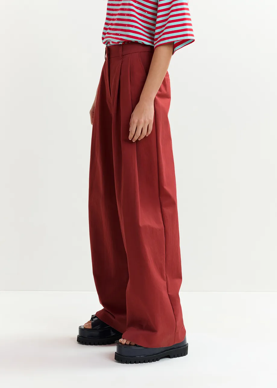 Burned orange pleated wide-leg pants