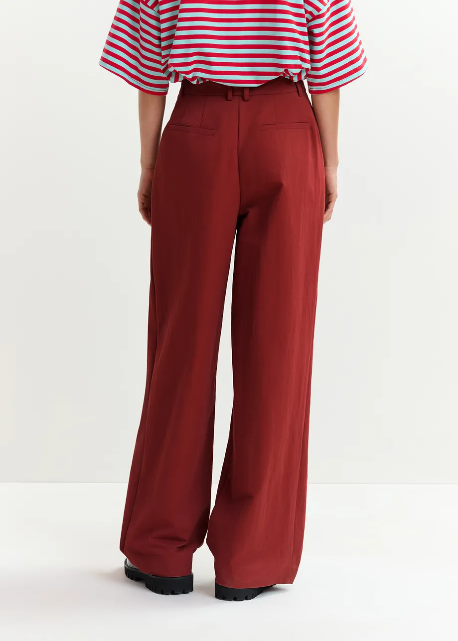 Burned orange pleated wide-leg pants