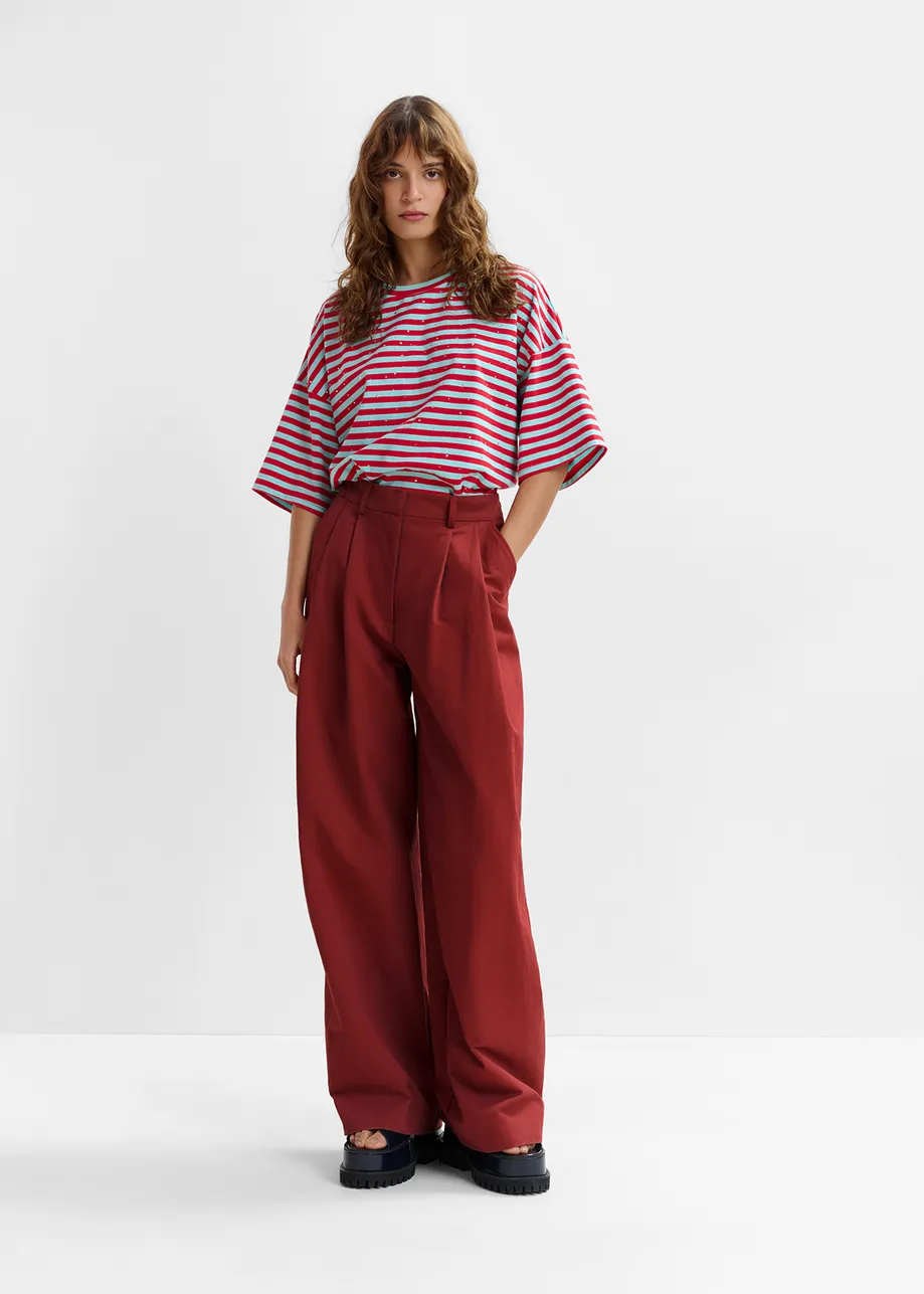 Burned orange pleated wide-leg pants