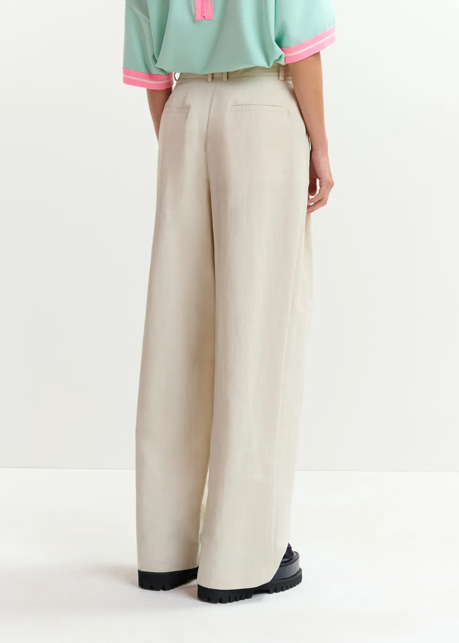 Gebroken witte wijde broek met plooien