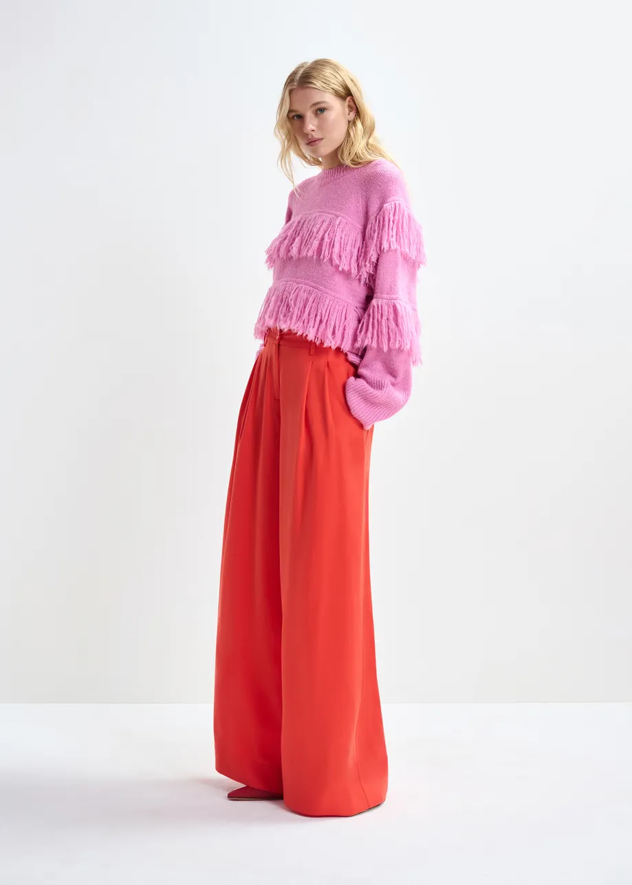 Red wide-leg pants