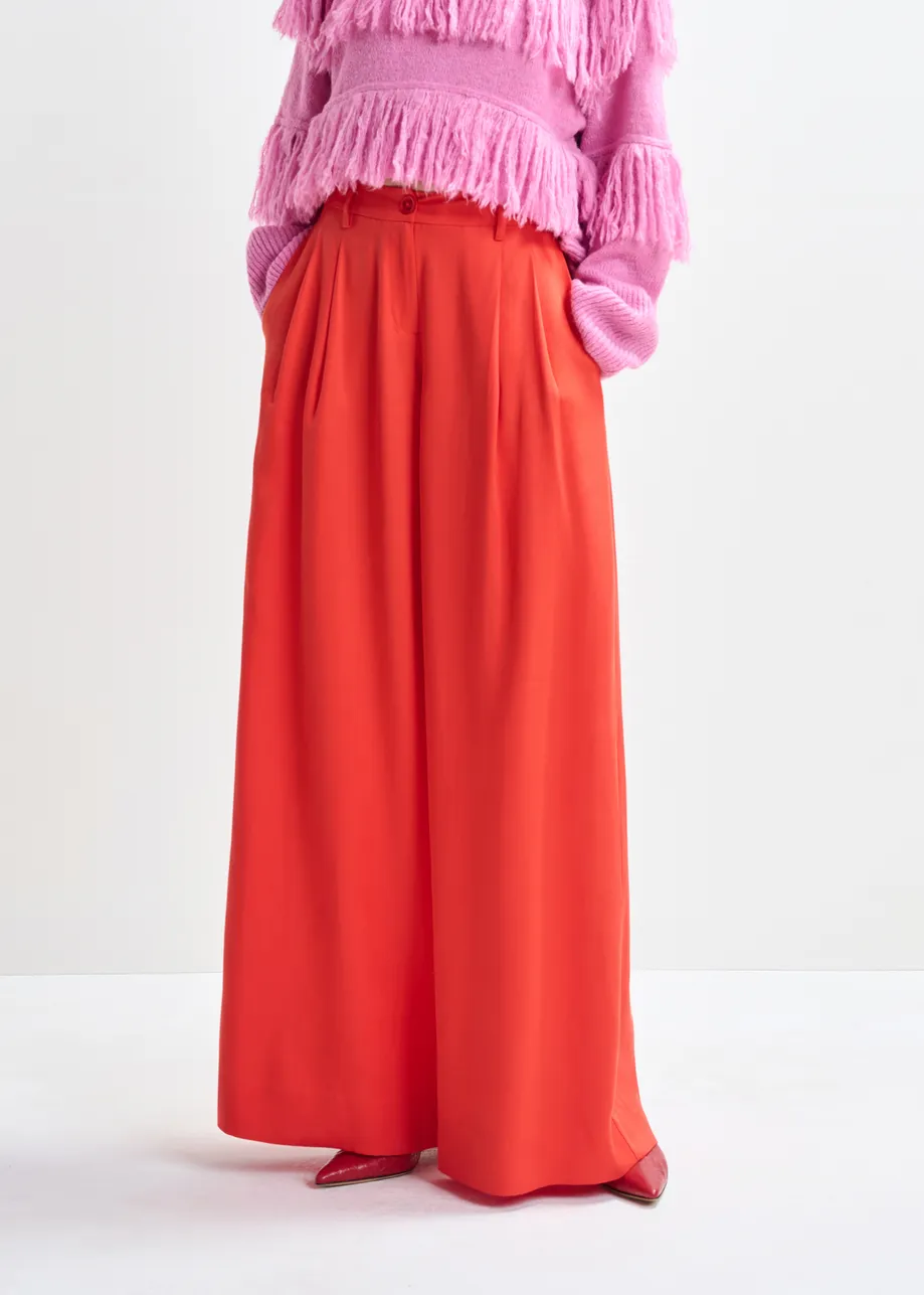 Red wide-leg pants