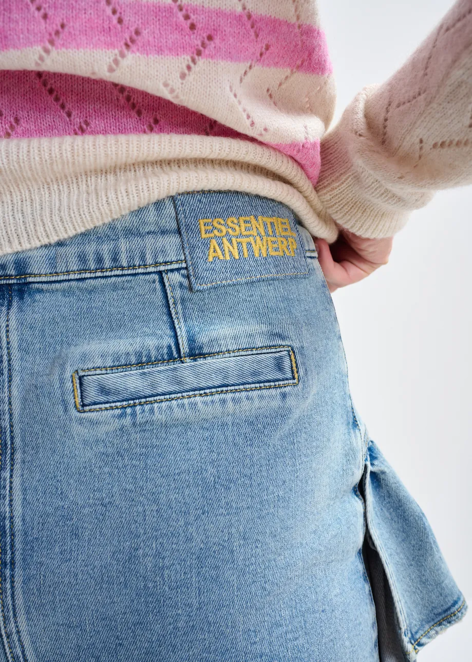 Blue cotton miniskirt with ruffle details