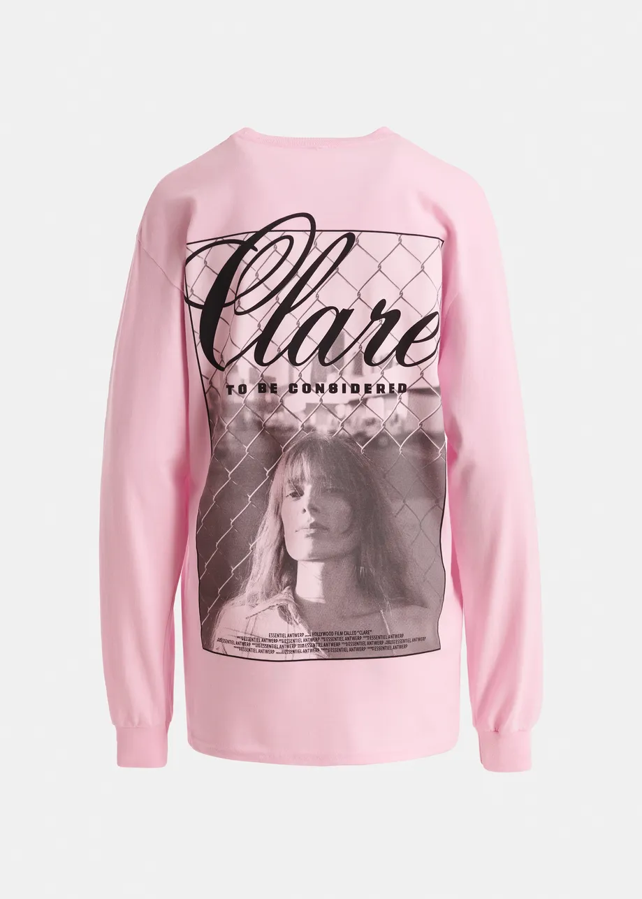“Clare – To Be Considered” exclusive merch pink, black and white cotton long-sleeve T-shirt