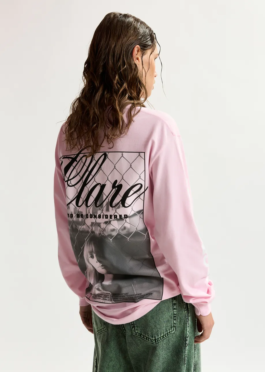 “Clare – To Be Considered” exclusive merch pink, black and white cotton long-sleeve T-shirt