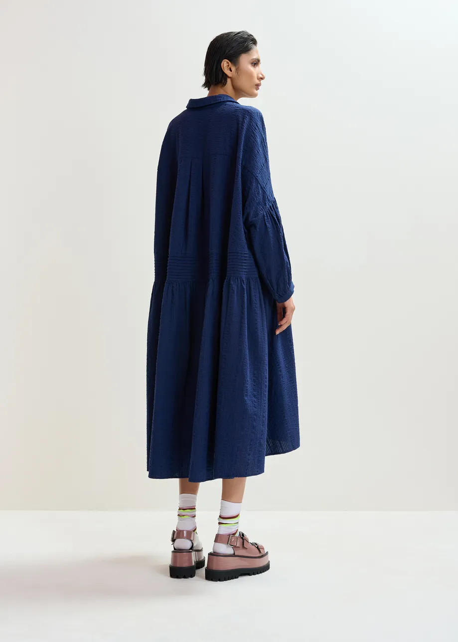 Abito chemisier blu scuro con vita a pieghe