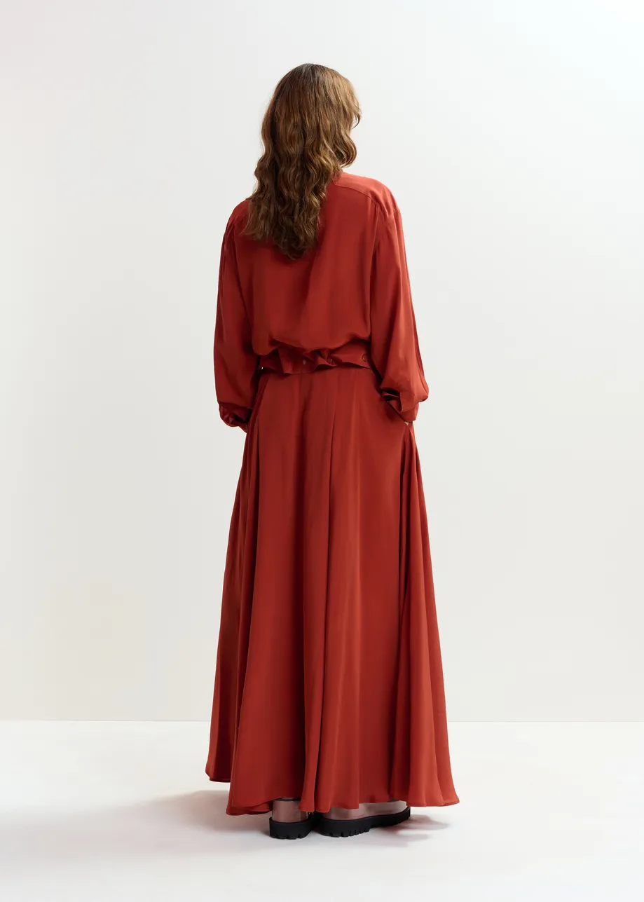 Burned red oversized playsuit with overlay maxi skirt